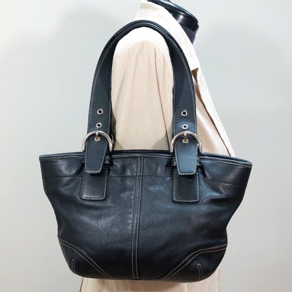 Coach Handbags - COACH Soho Black Leather Buckle Strap Satchel Style 9544